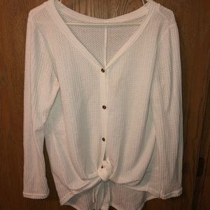 Tie-Front Waffle Knit Top